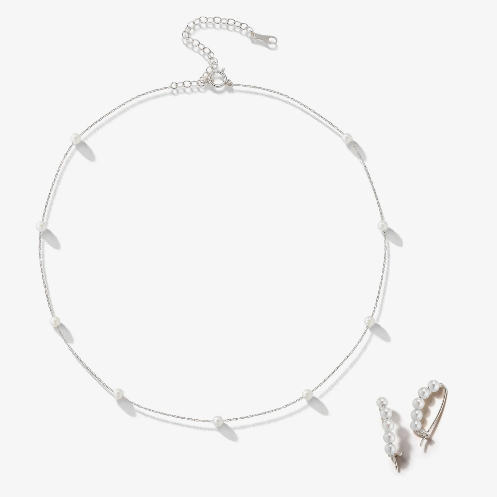 Seturi bijuterii din argint - Set Colier și Cercei argint cu perle naturale de cultură small silver. Perola Collection
