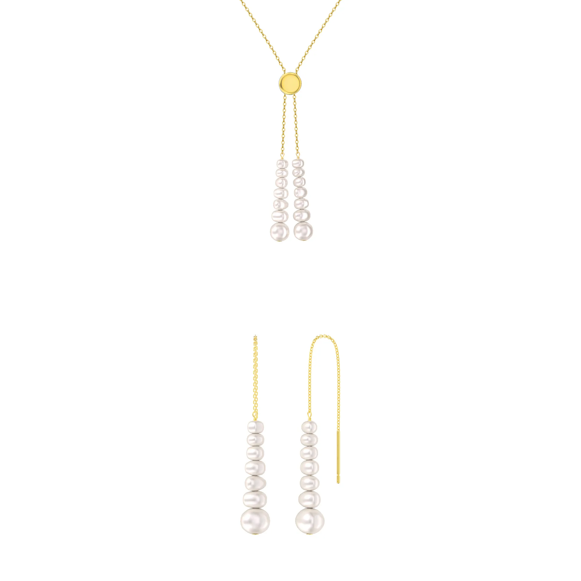 Seturi bijuterii din argint - Set Colier și Cercei din Argint Cascading Pearl Elegance