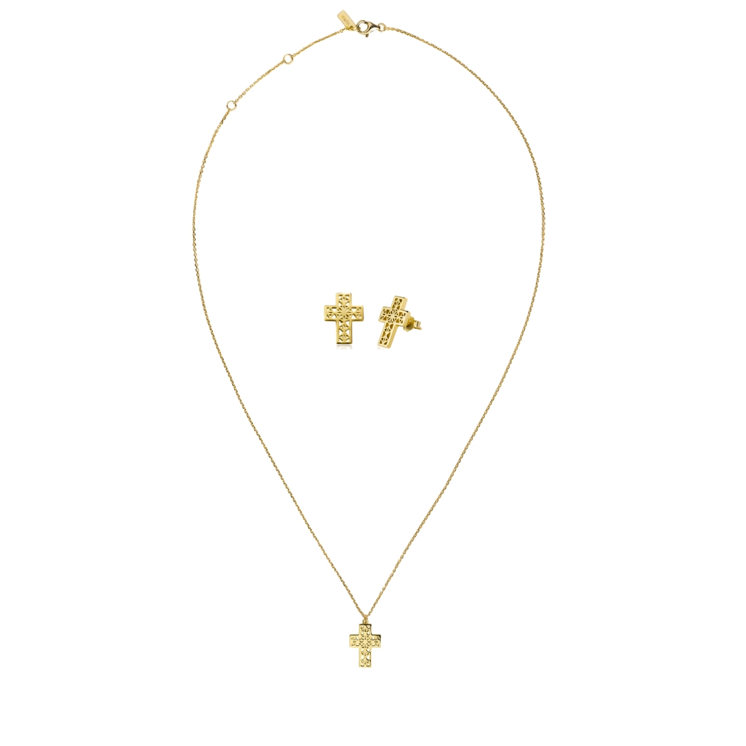 Seturi bijuterii din argint - Set Colier și Cercei din argint Cruce Auriu Inner Code