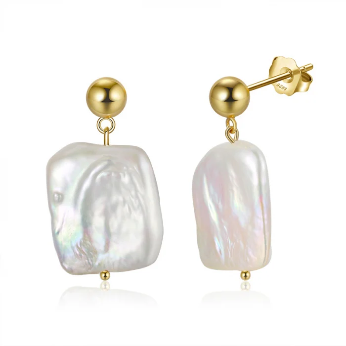 Seturi bijuterii din argint - Set Colier și Cercei din Argint cu Perle Naturale Baroque Gold
