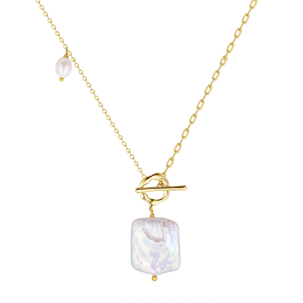 Seturi bijuterii din argint - Set Colier și Cercei din Argint cu Perle Naturale Baroque Gold