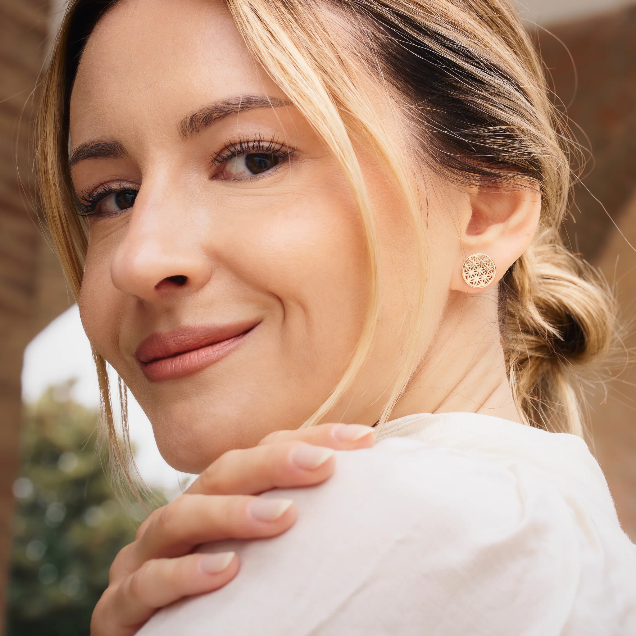 Seturi bijuterii din argint - Set Colier și Cercei din argint cu perle naturale de cultură mari Structură Auriu