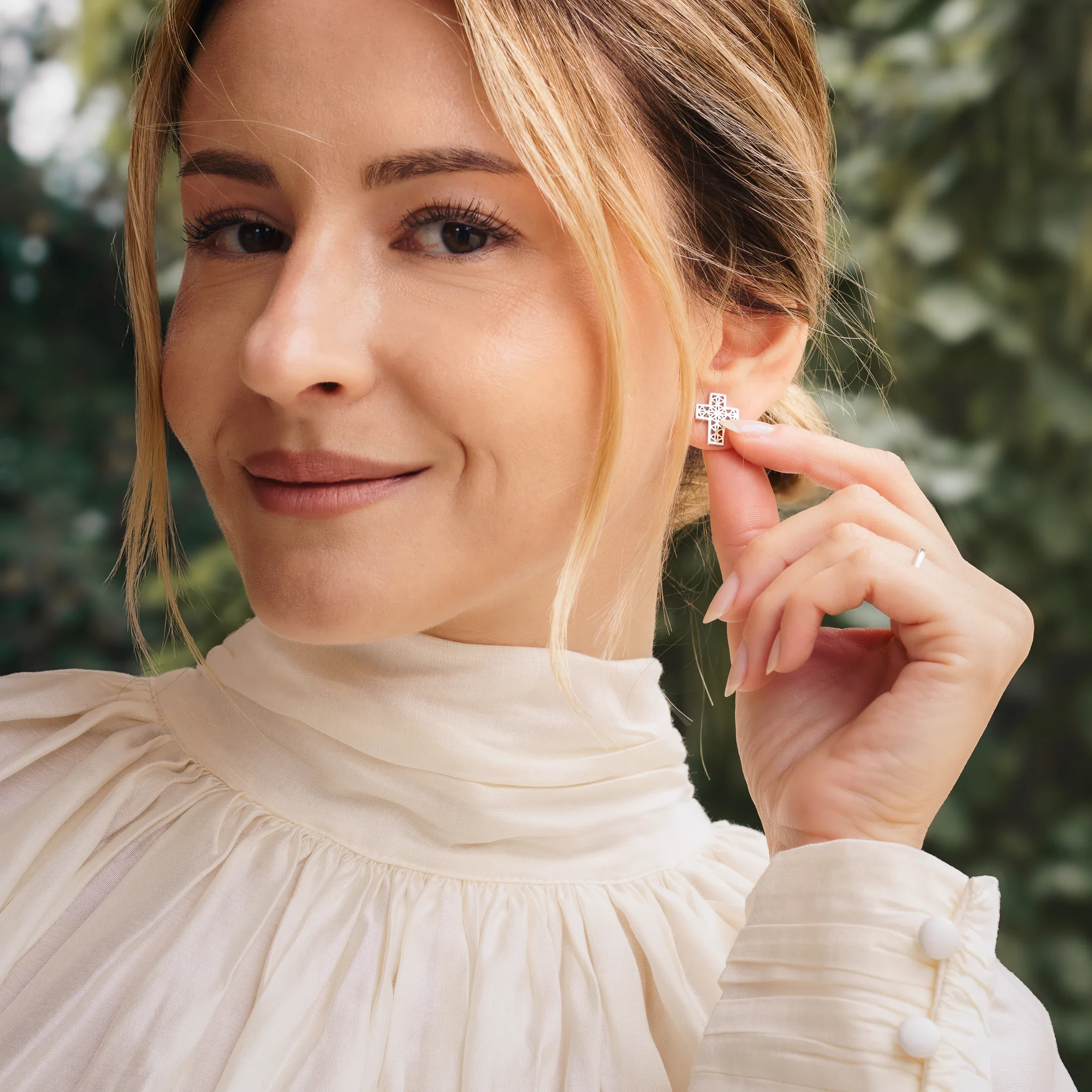 Christmas Sale - Set Colier și Cercei din argint cu perle naturale de cultură mici Cruce Argintiu