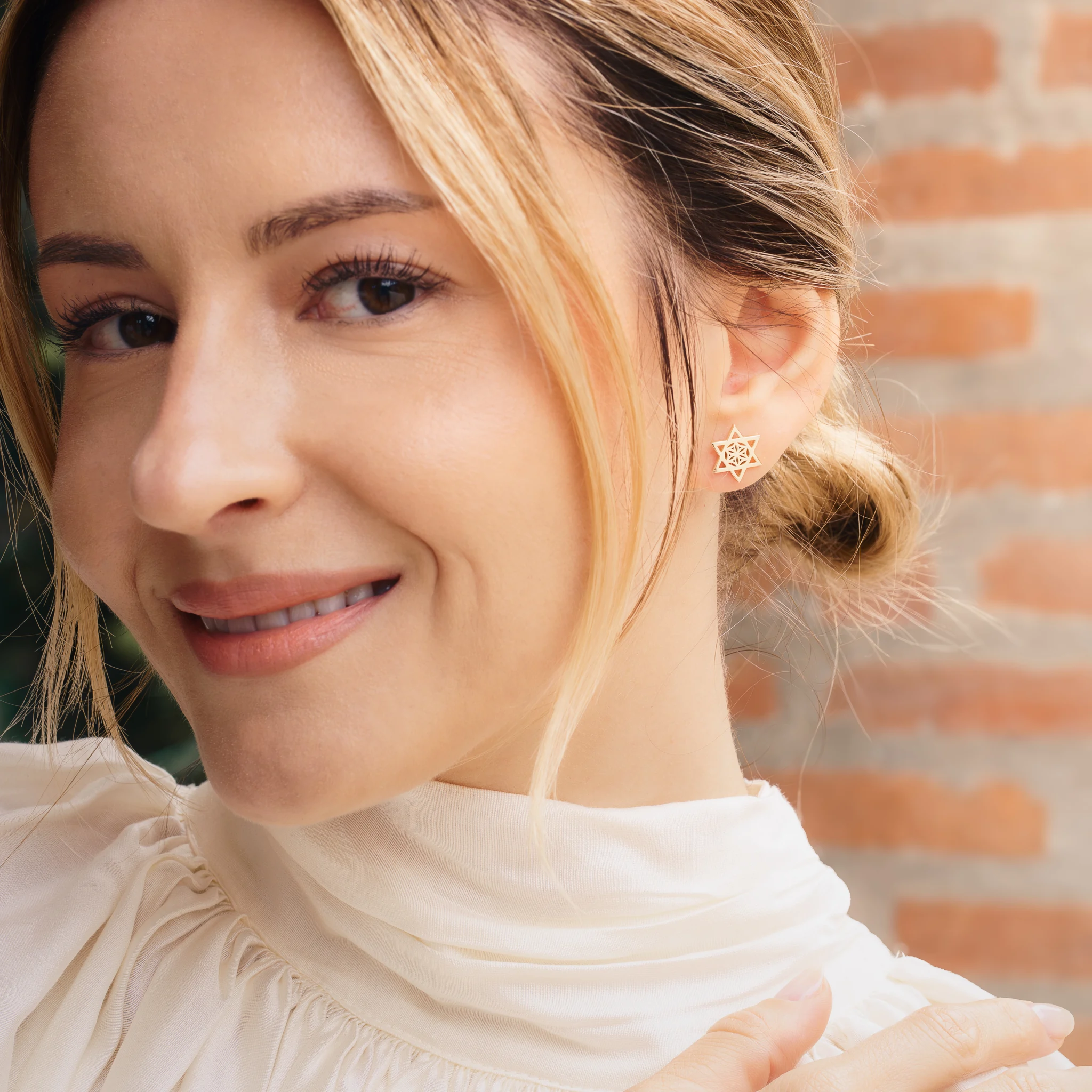 Seturi bijuterii din argint - Set Colier și Cercei din argint cu perle naturale de cultură mici Stea Auriu