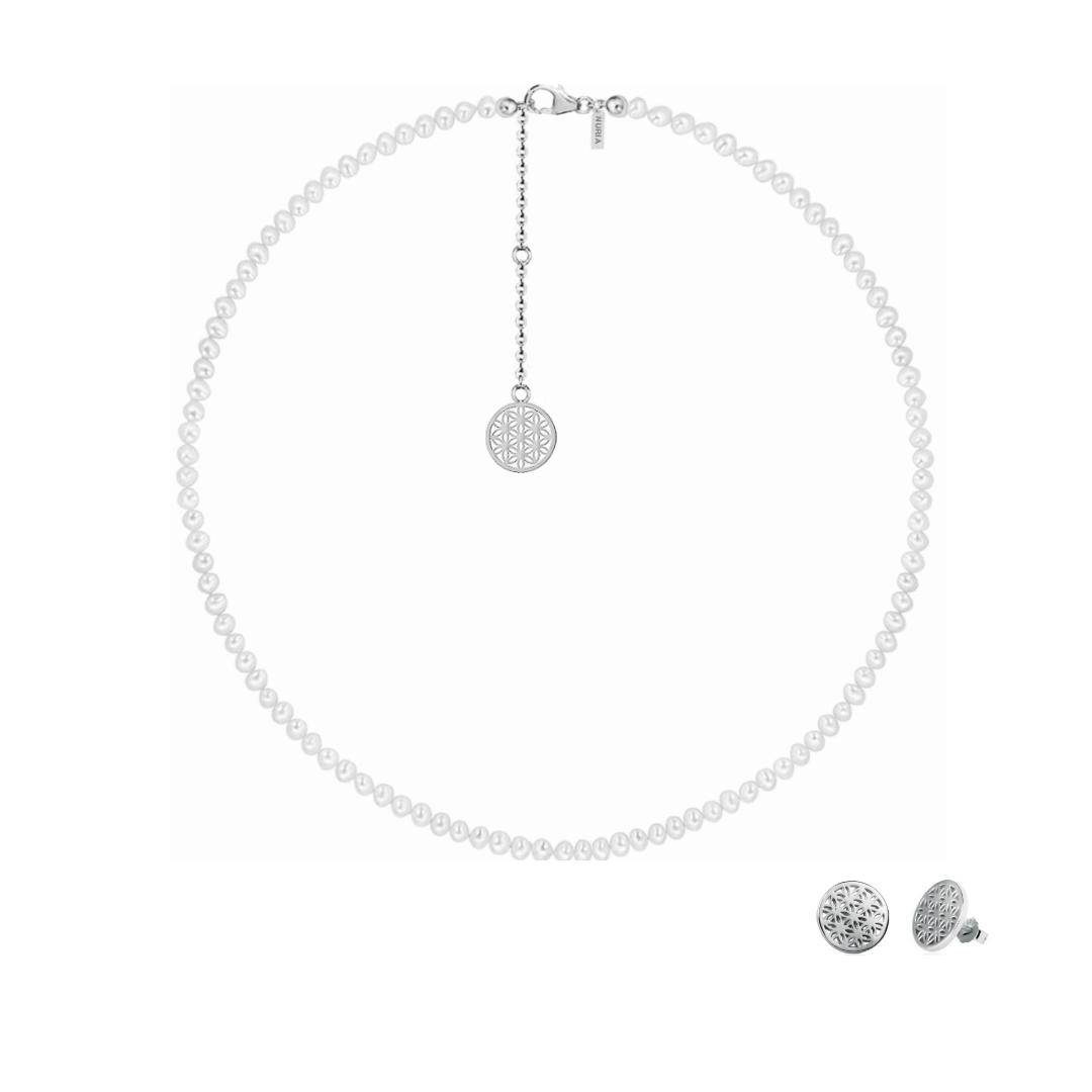 Seturi bijuterii din argint - Set Colier și Cercei din argint cu perle naturale de cultură mici Structură Argintiu