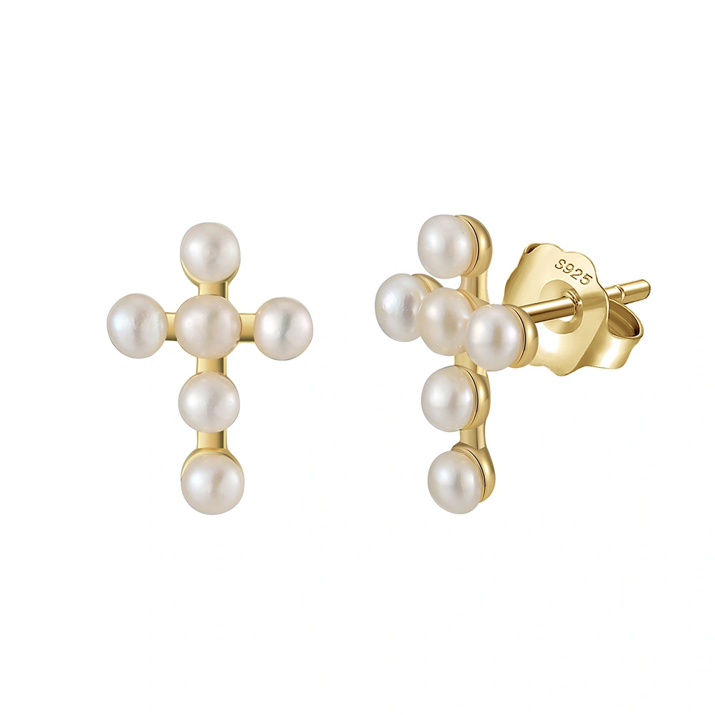 Seturi bijuterii din argint - Set Colier și Cercei din Argint cu Perle Naturale de Cultură Pearl Cross Charm
