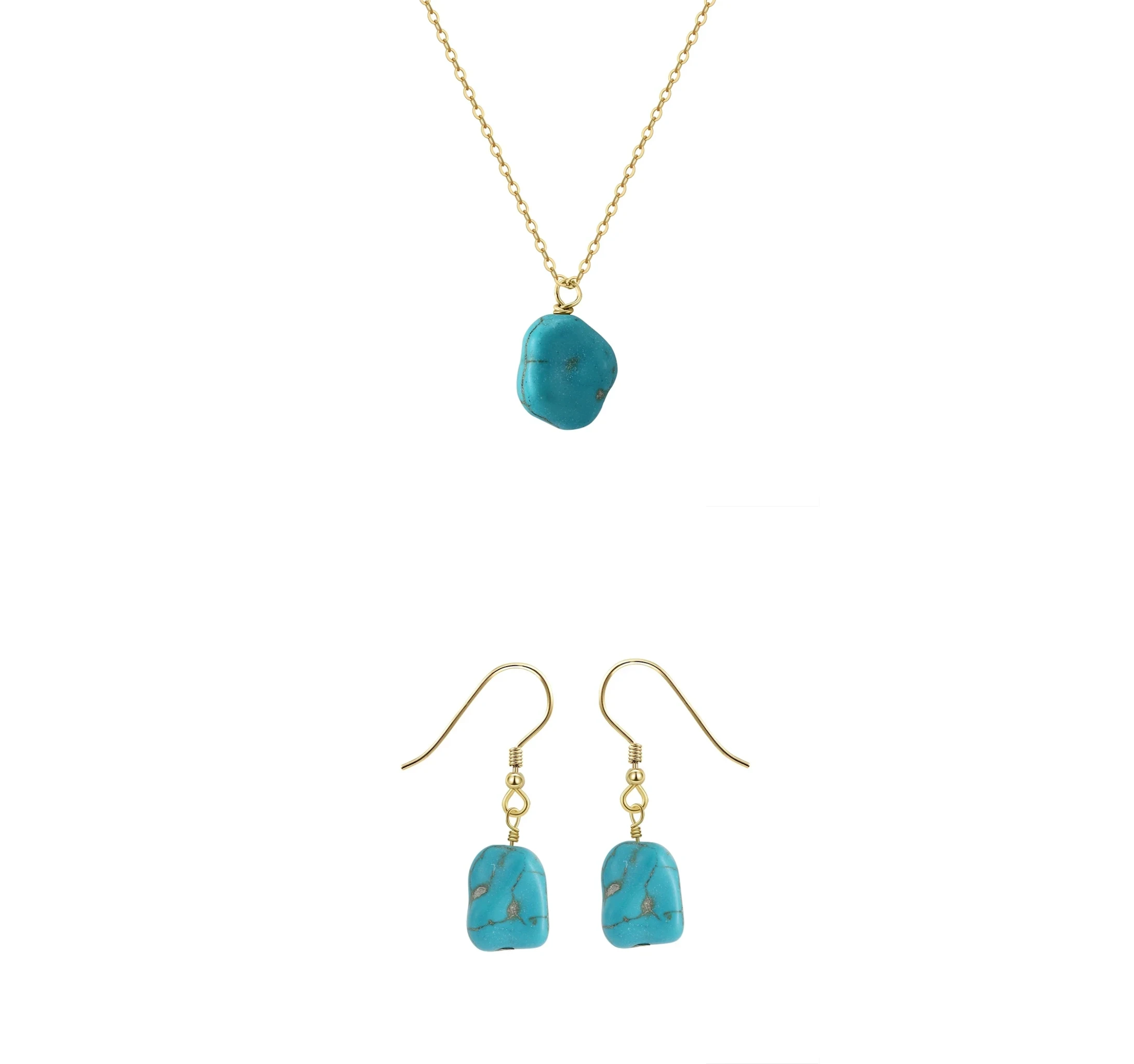 Seturi bijuterii din argint - Set Colier și Cercei din Argint cu Piatră Naturală Turcoaz Turquoise Pendant Gold