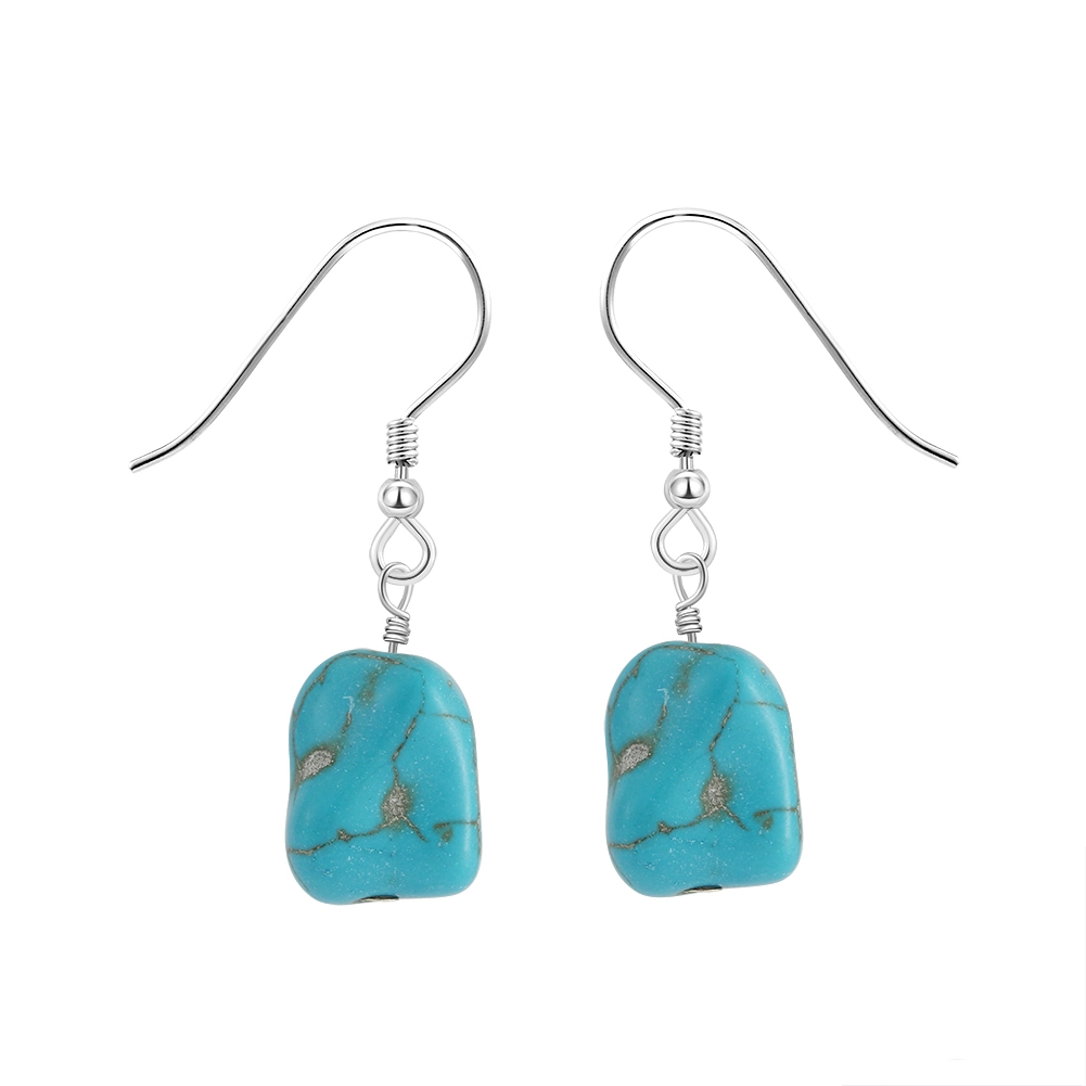 Seturi bijuterii din argint - Set Colier și Cercei din Argint cu Piatră Naturală Turcoaz Turquoise Pendant Silver