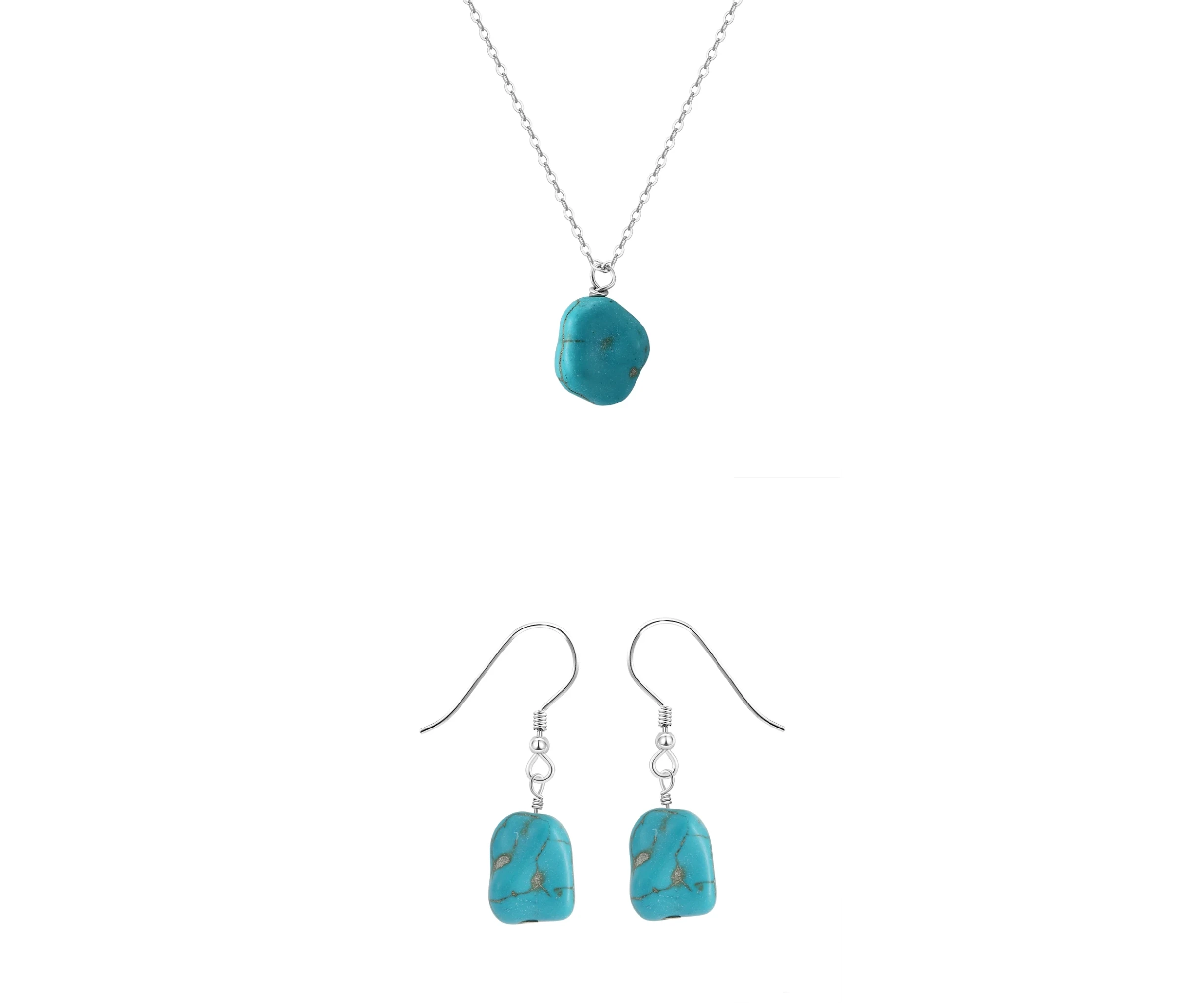 Seturi bijuterii din argint - Set Colier și Cercei din Argint cu Piatră Naturală Turcoaz Turquoise Pendant Silver