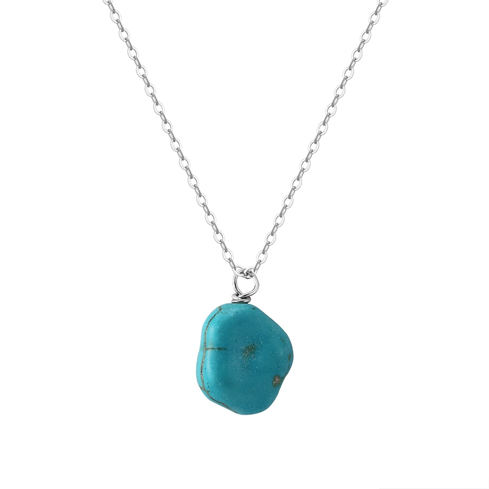 Seturi bijuterii din argint - Set Colier și Cercei din Argint cu Piatră Naturală Turcoaz Turquoise Pendant Silver