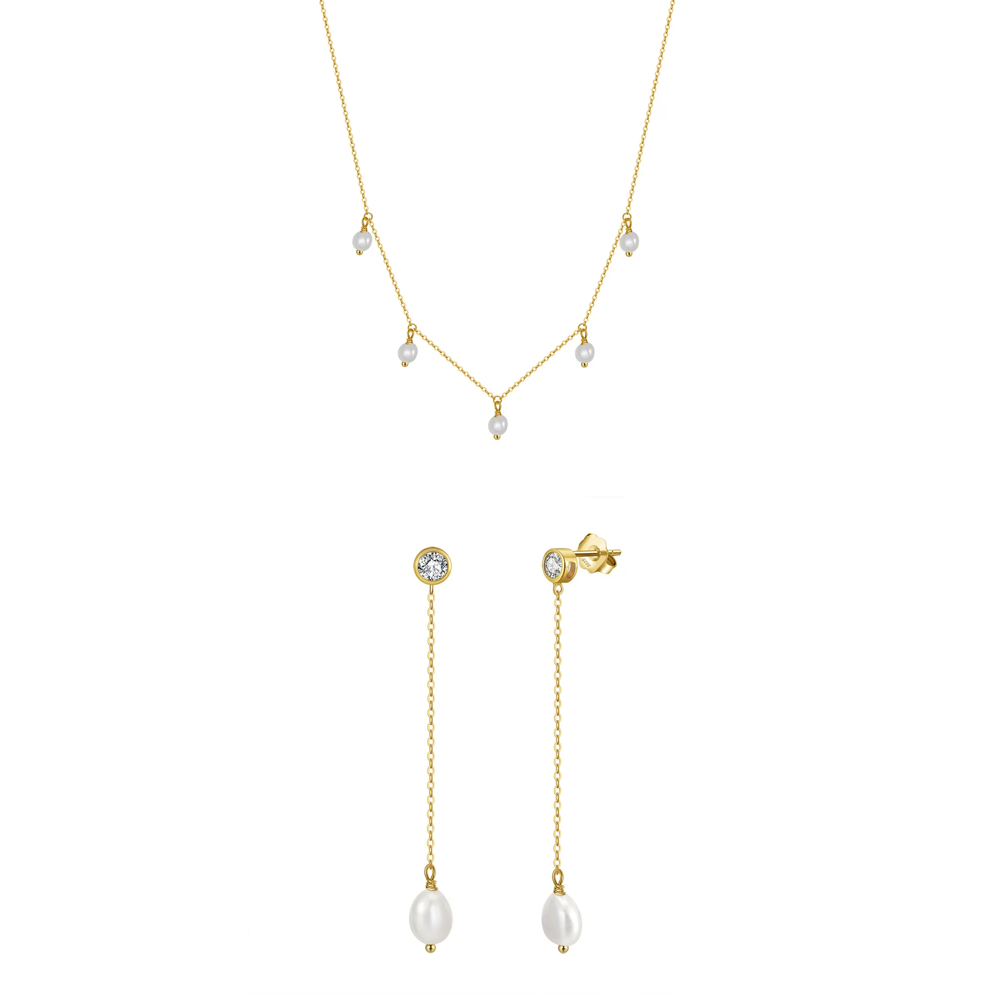 Seturi bijuterii din argint - Set Colier și Cercei din Argint Elegant Pearlesque Drops