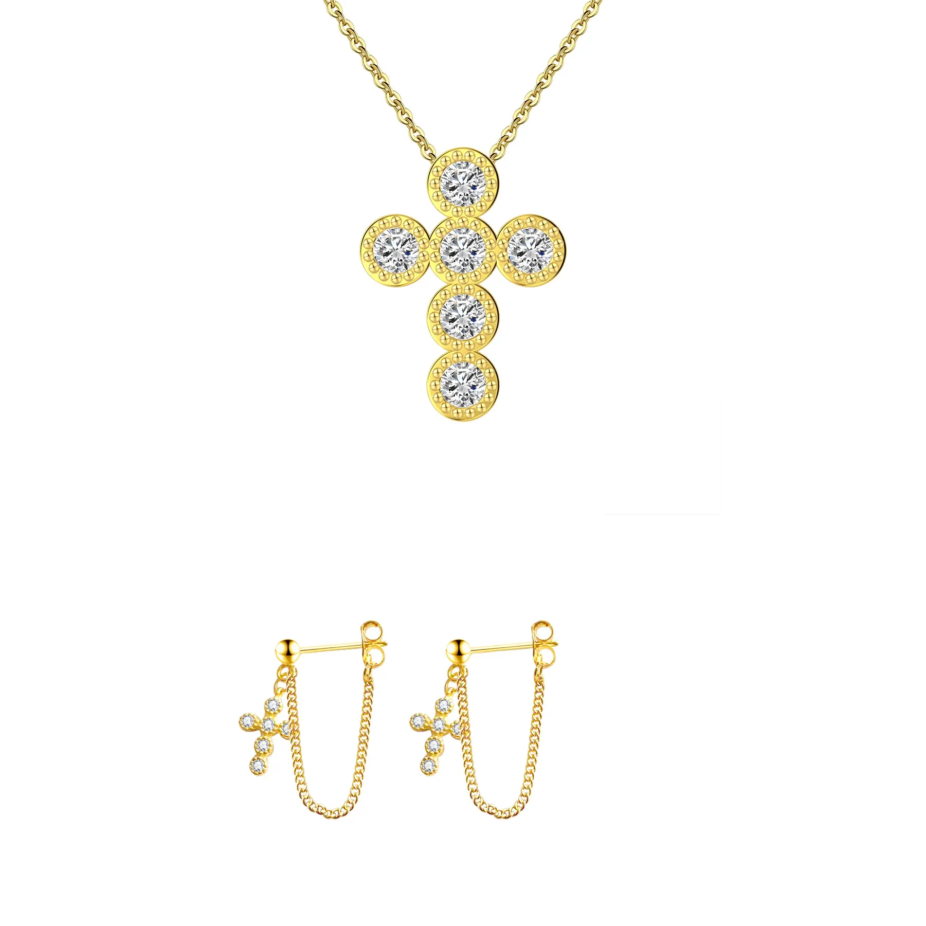 Seturi bijuterii din argint - Set Colier și Cercei din Argint Golden Constellation