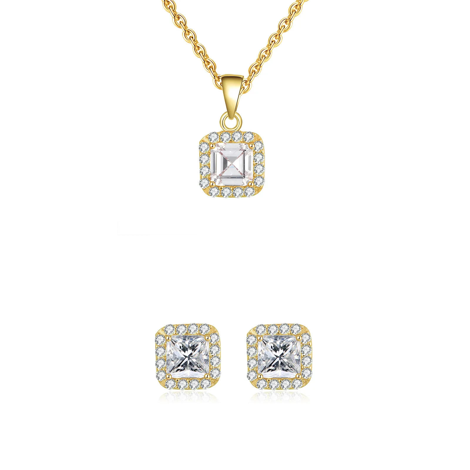 Seturi bijuterii din argint - Set Colier și Cercei din Argint Golden Glamour