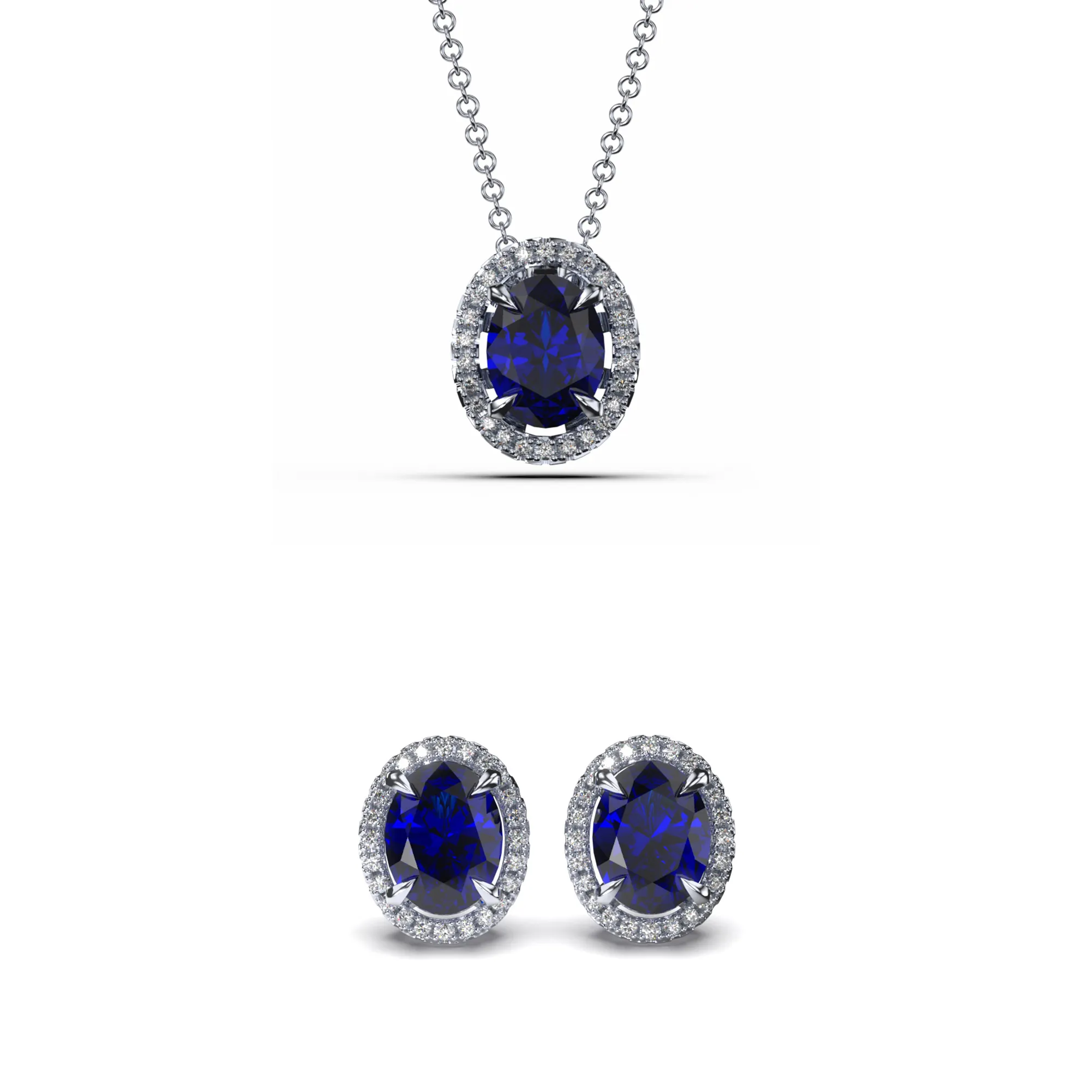 Seturi bijuterii din argint - Set Colier și Cercei din Argint Halo Brilliance Blue