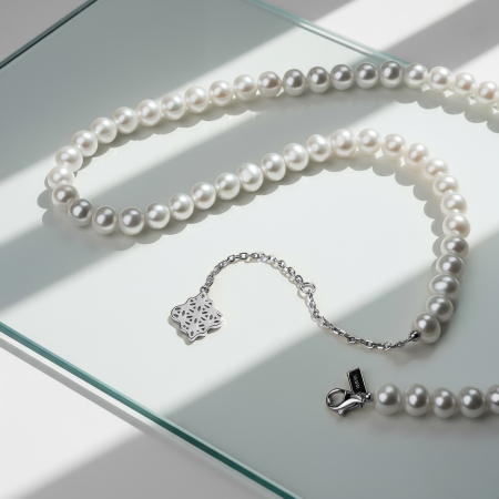 Seturi bijuterii din argint - Set Colier și Cercei din argint cu perle naturale de cultură mari Compas Argintiu