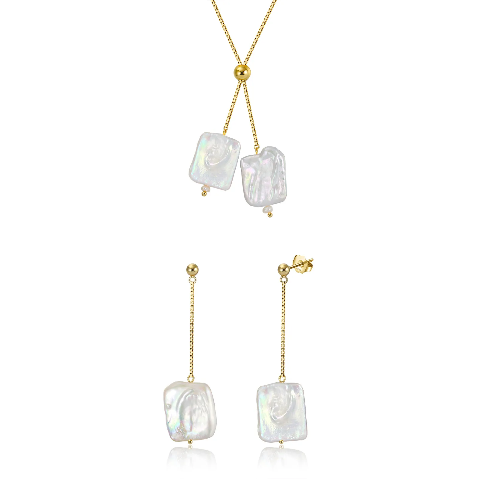 Seturi bijuterii din argint - Set Colier și Cercei din Argint Pearl Baroque Waterfalls