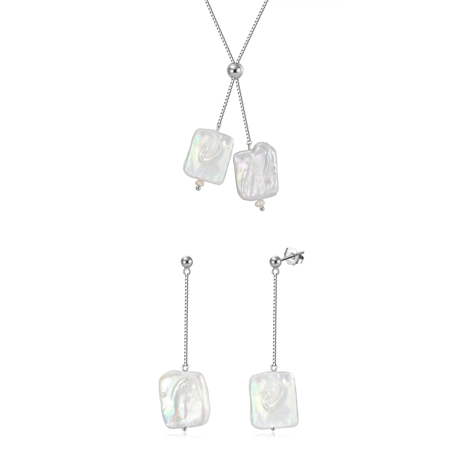 Seturi bijuterii din argint - Set Colier și Cercei din Argint Pearl Baroque Waterfalls Silver