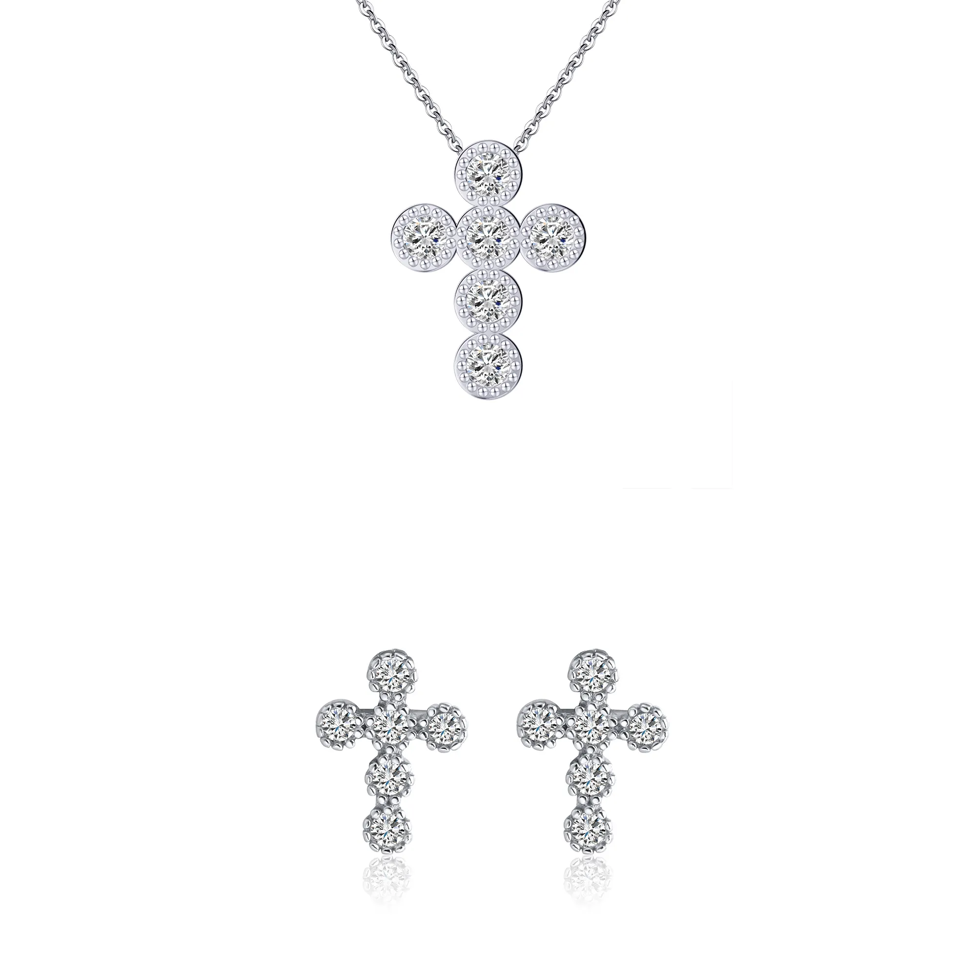 Seturi bijuterii din argint - Set Colier și Cercei din Argint Silver Clustered Cross