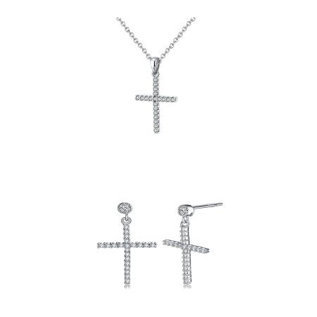 Seturi bijuterii din argint - Set Colier și Cercei din Argint Silver Crystal Cross