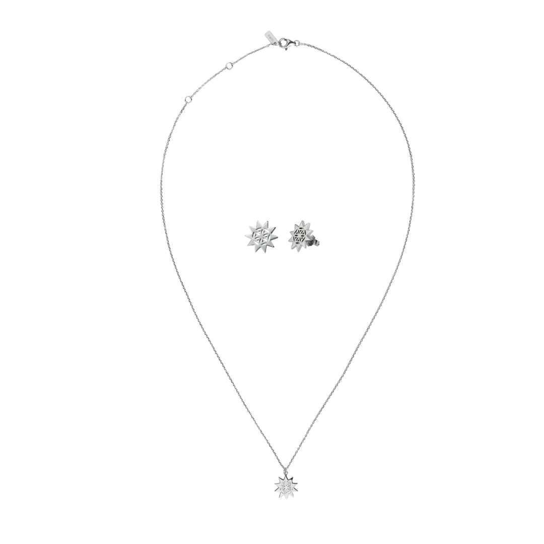 Seturi bijuterii din argint - Set Colier și Cercei din argint Soare Argintiu Inner Code