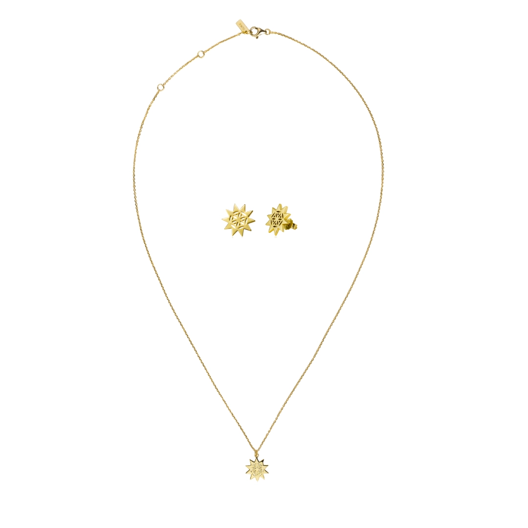 Seturi bijuterii din argint - Set Colier și Cercei din argint Soare Auriu Inner Code