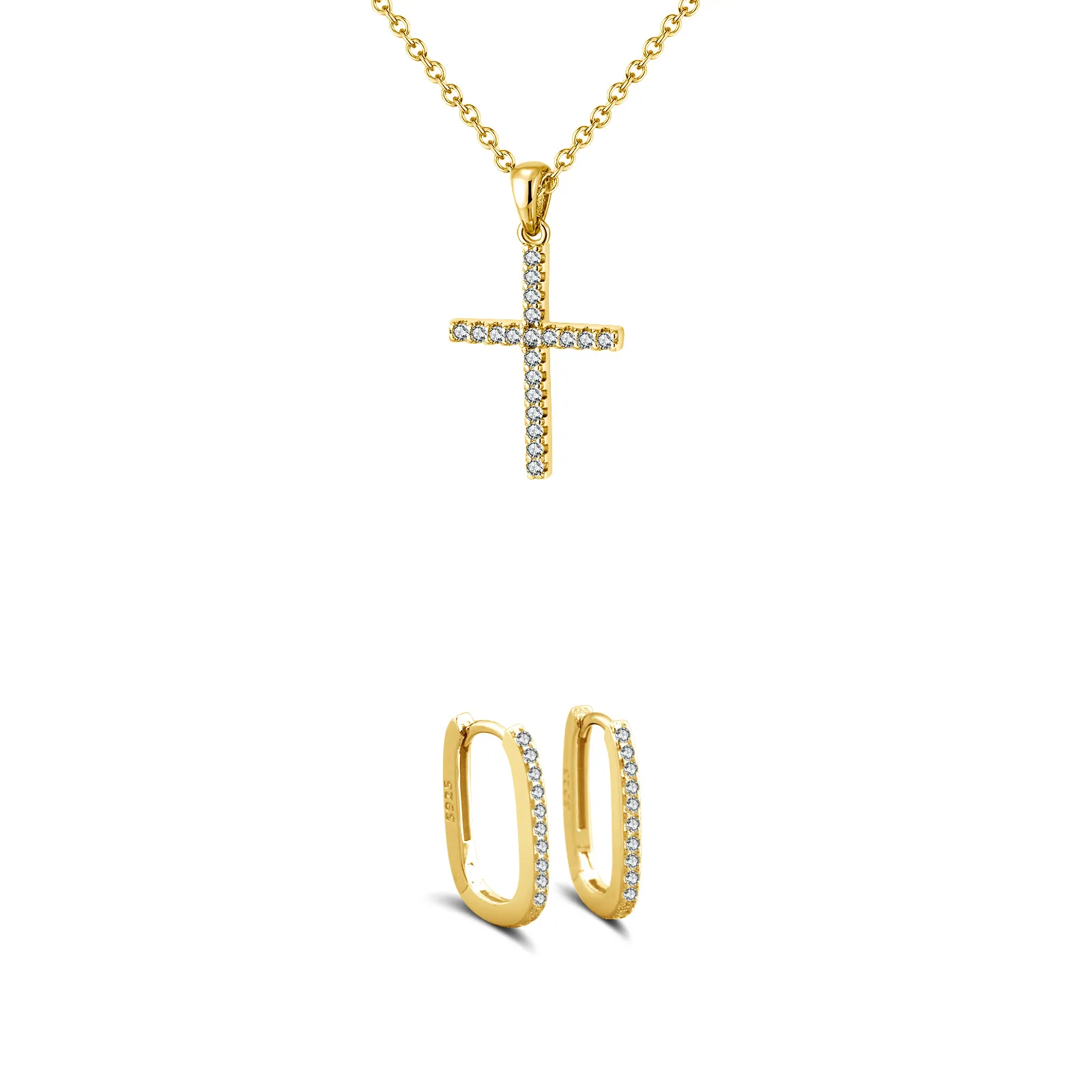 Seturi bijuterii din argint - Set Colier și Cercei din Argint Sparkle Essence Cross Gold