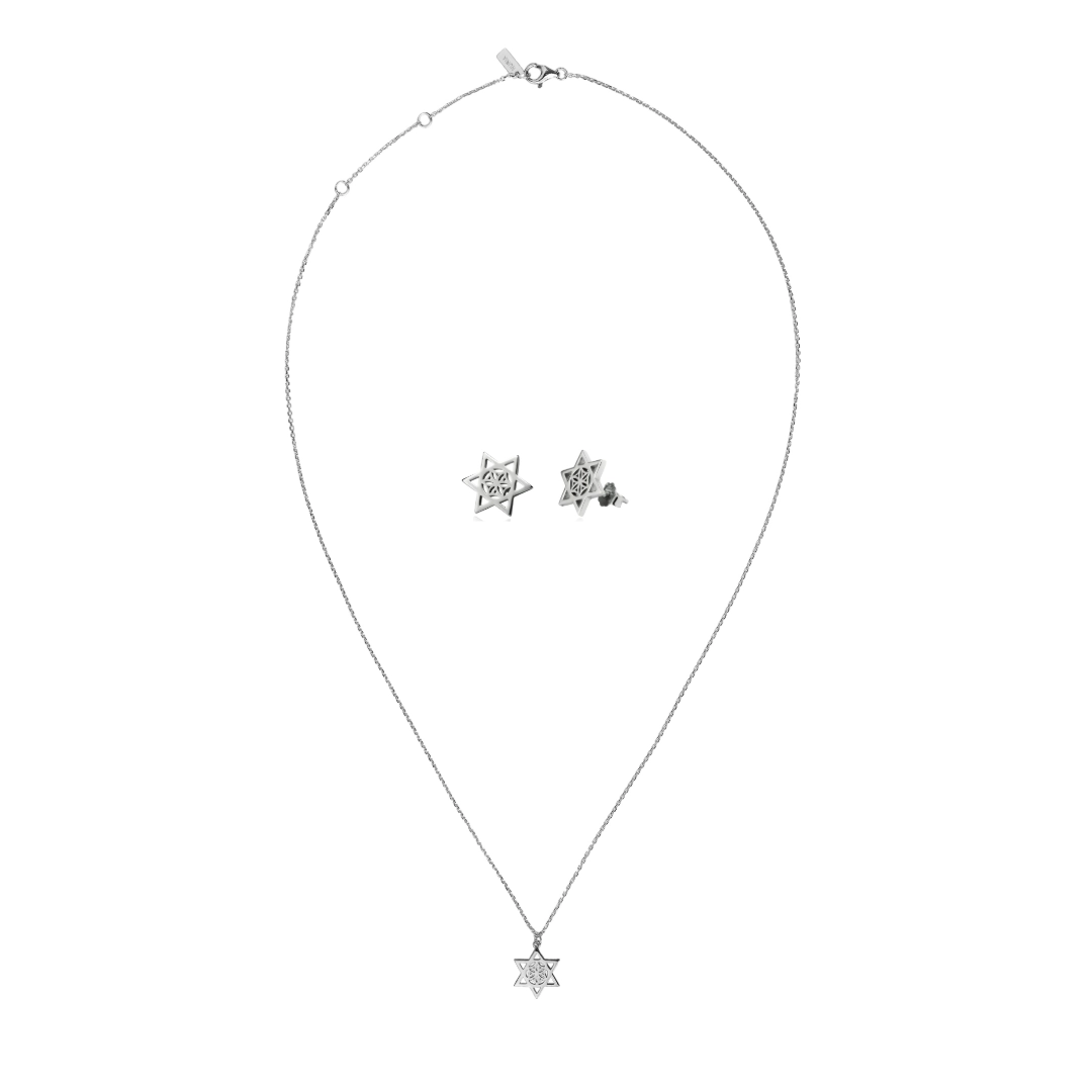 Seturi bijuterii din argint - Set Colier și Cercei din argint Stea Argintiu Inner Code