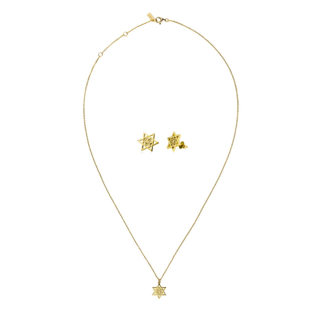 Seturi bijuterii din argint - Set Colier și Cercei din argint Stea Auriu Inner Code