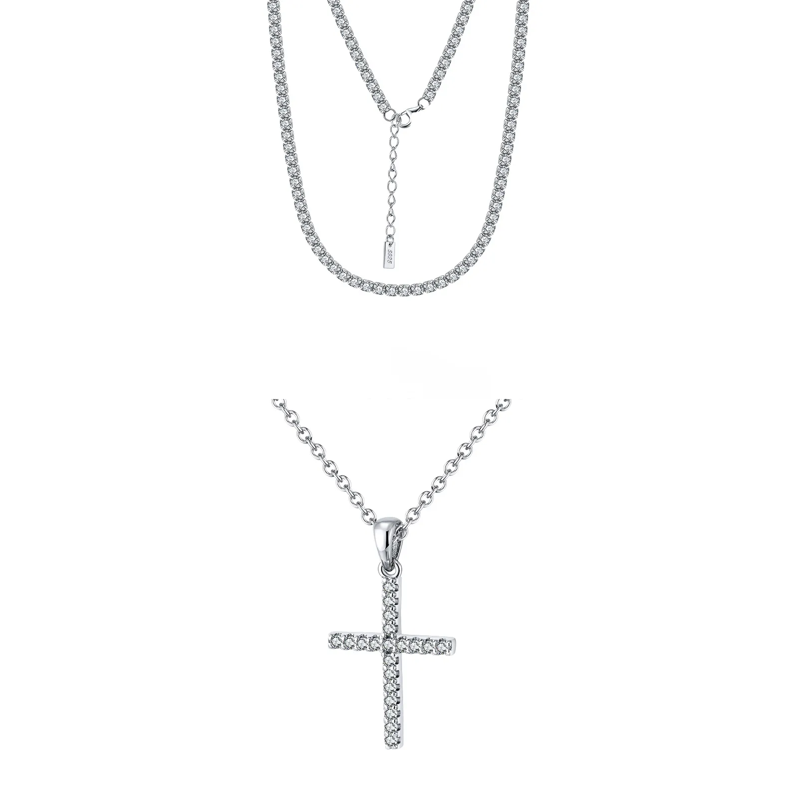 Seturi bijuterii din argint - Set Coliere din Argint Silver Crystal Cross și tennis
