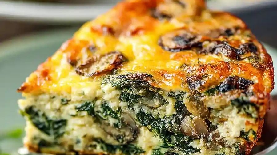 Frittata la cuptor cu spanac și ciuperci (stil quiche)
