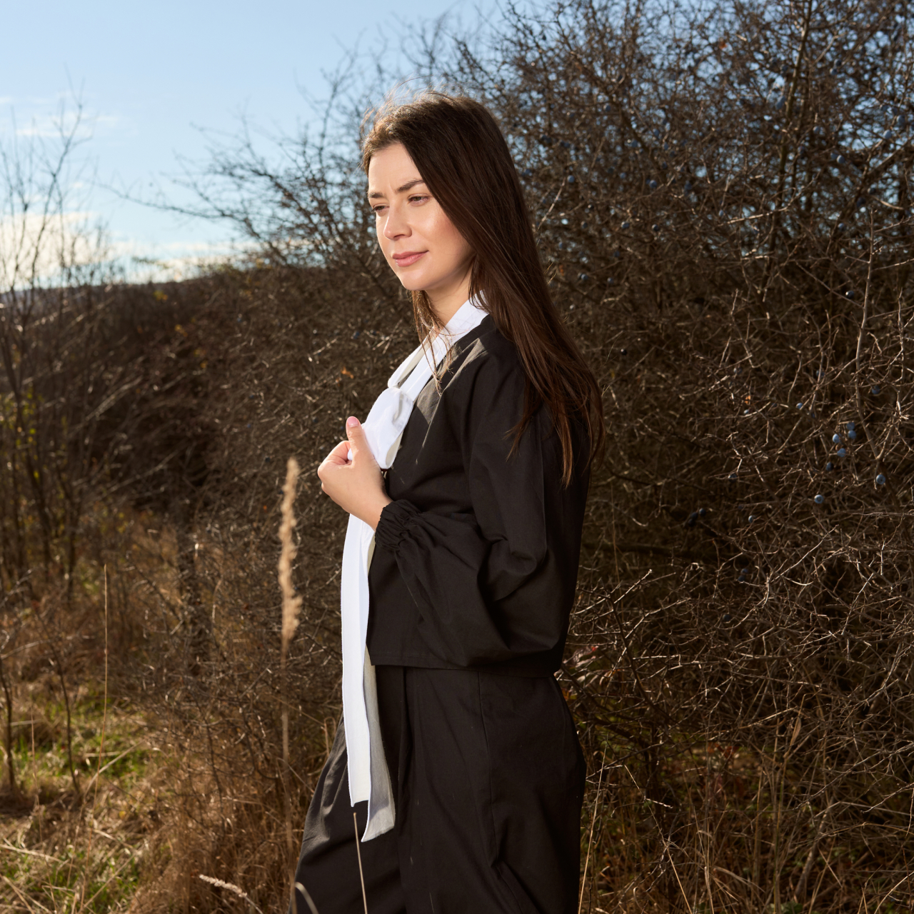 Bluza din bumbac natur cu fundita lunga si maneci cu elastic [5]