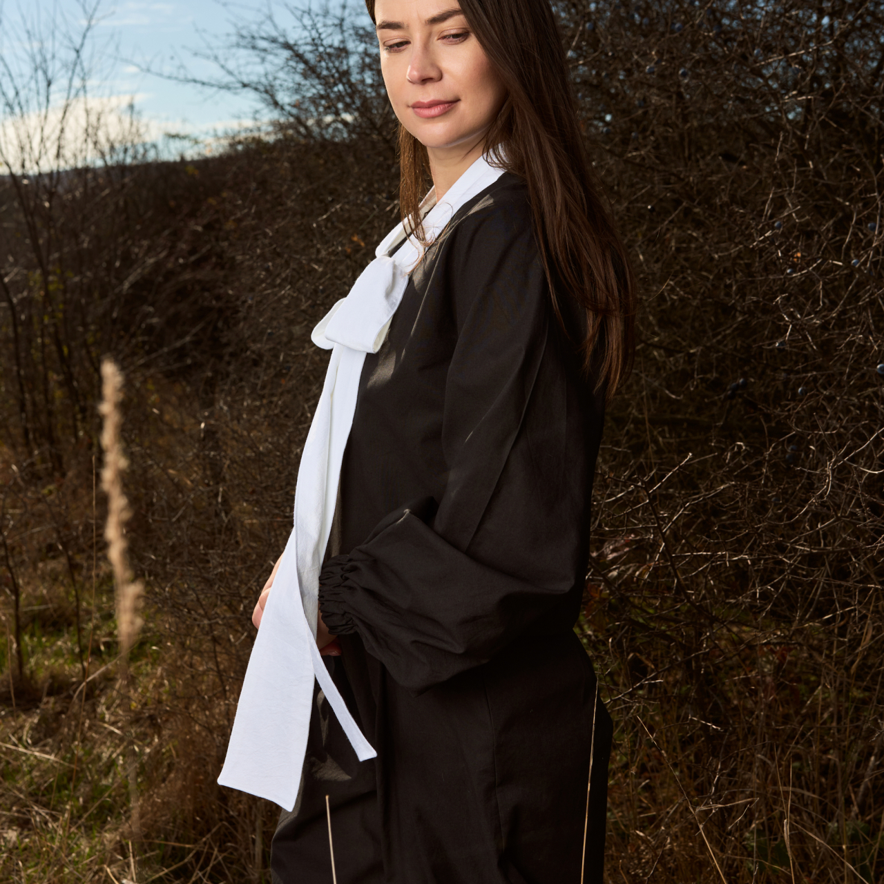 Bluza din bumbac natur cu fundita lunga si maneci cu elastic [6]