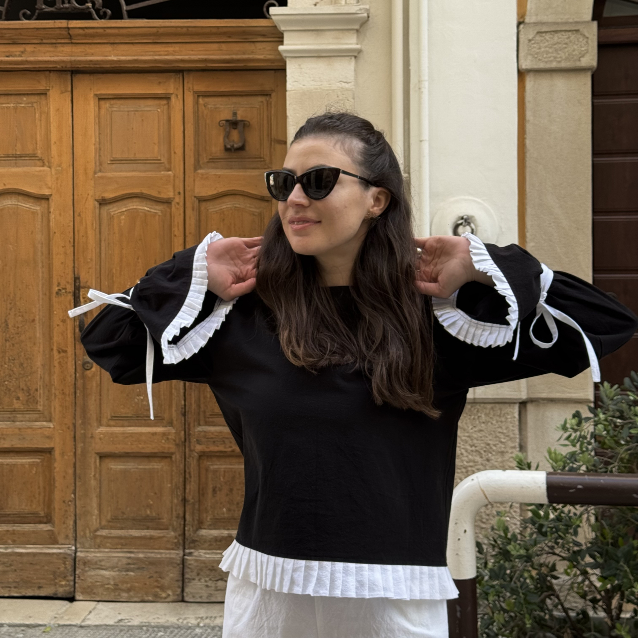 Bluza bumbac cu pliuri Linea [3]