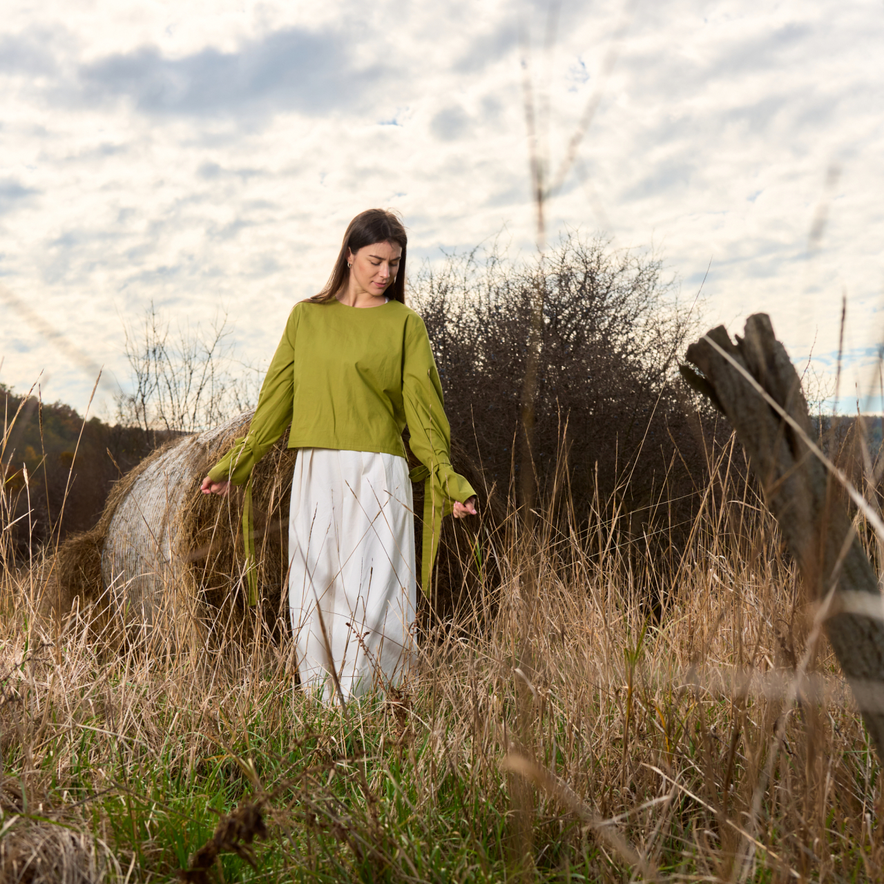 Bluza bumbac Olive cu snur reglabil [6]