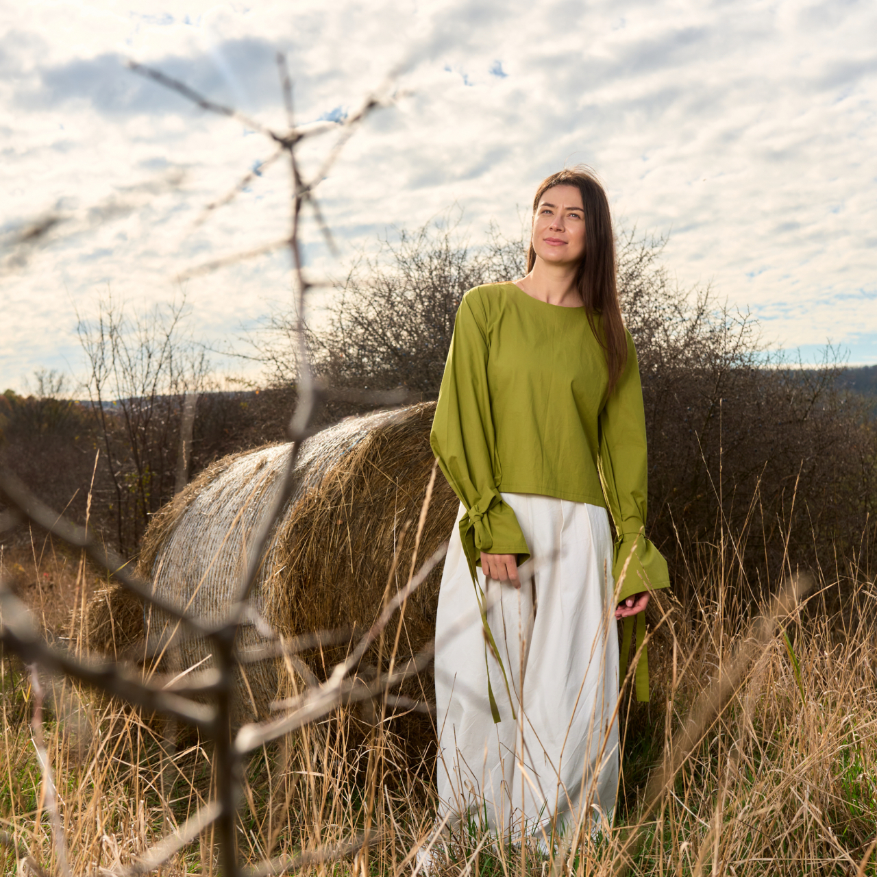 Bluza bumbac Olive cu snur reglabil [1]