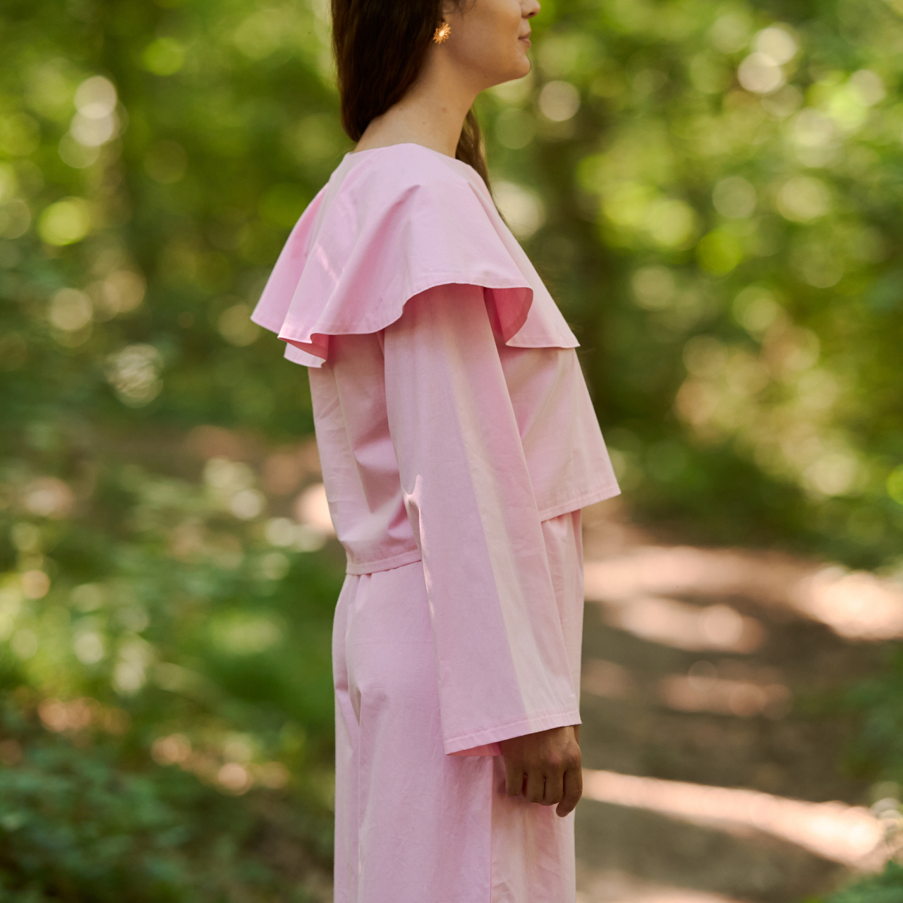 Bluza bumbac roz cu guler Bujor [2]