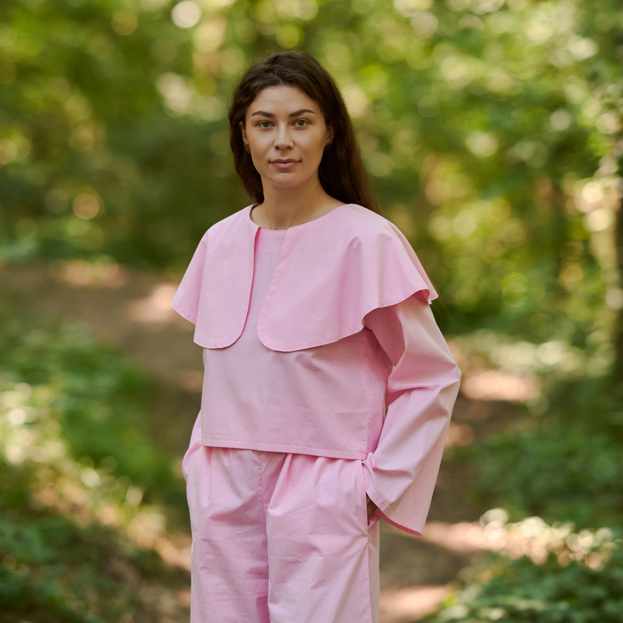 Bluza bumbac roz cu guler Bujor [3]