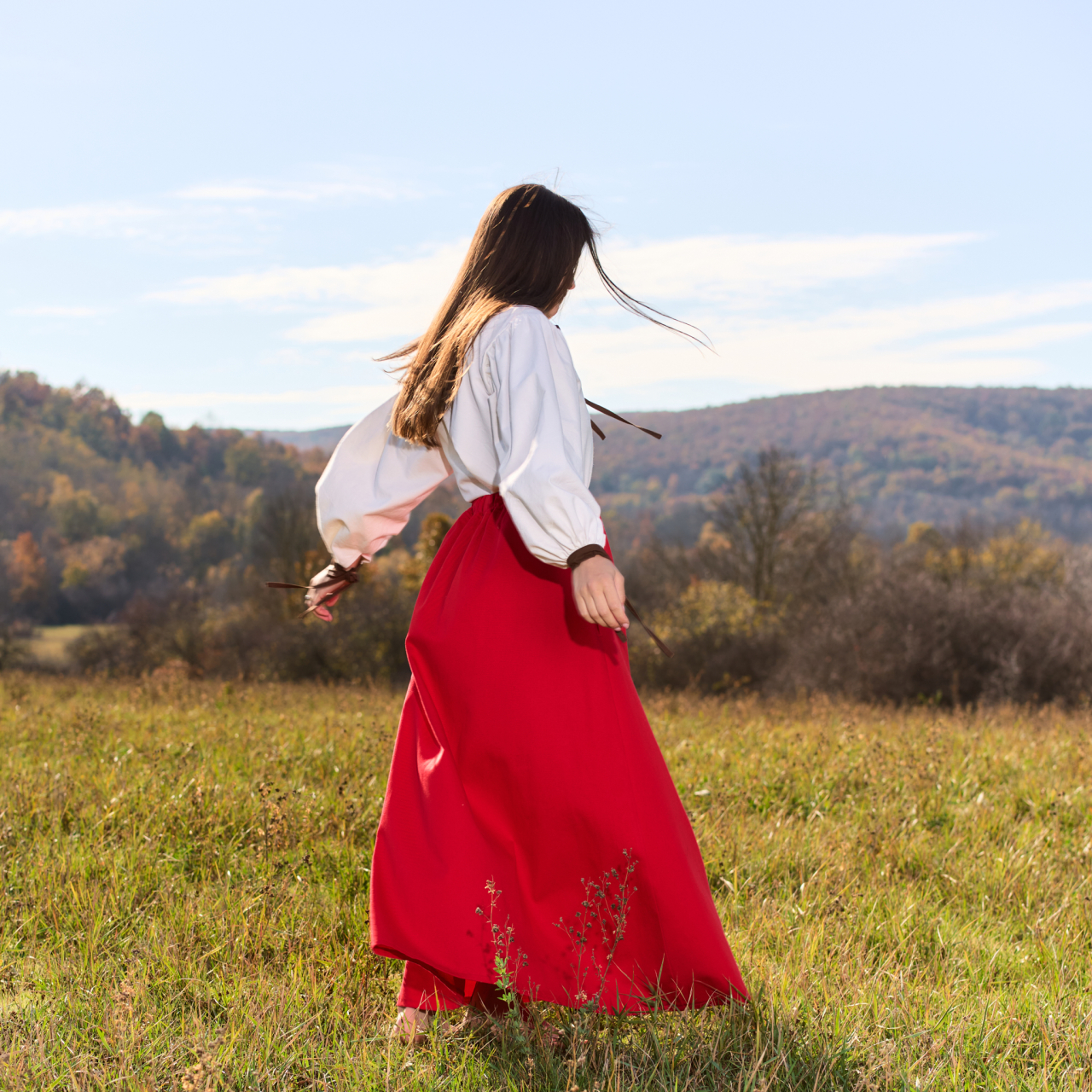 Fustă lungă din bumbac natural roșu gros [7]