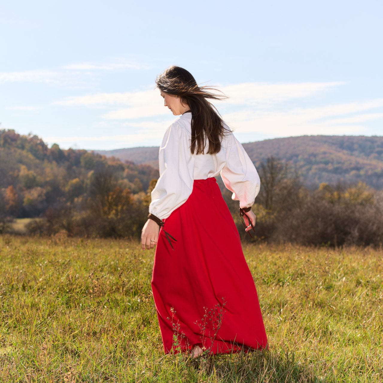 Fustă lungă din bumbac natural roșu gros [6]