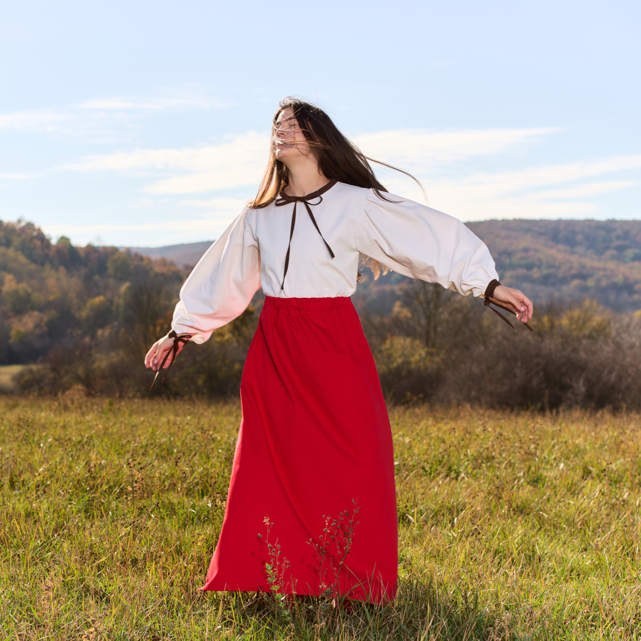 Fustă lungă din bumbac natural roșu gros [8]