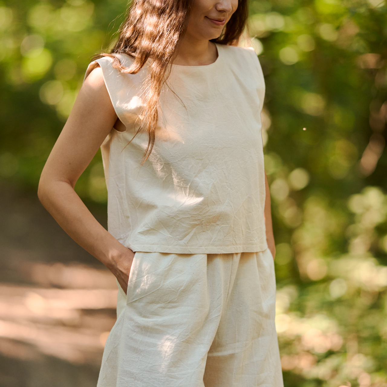 Pantaloni lungi lejeri de vara natur [2]