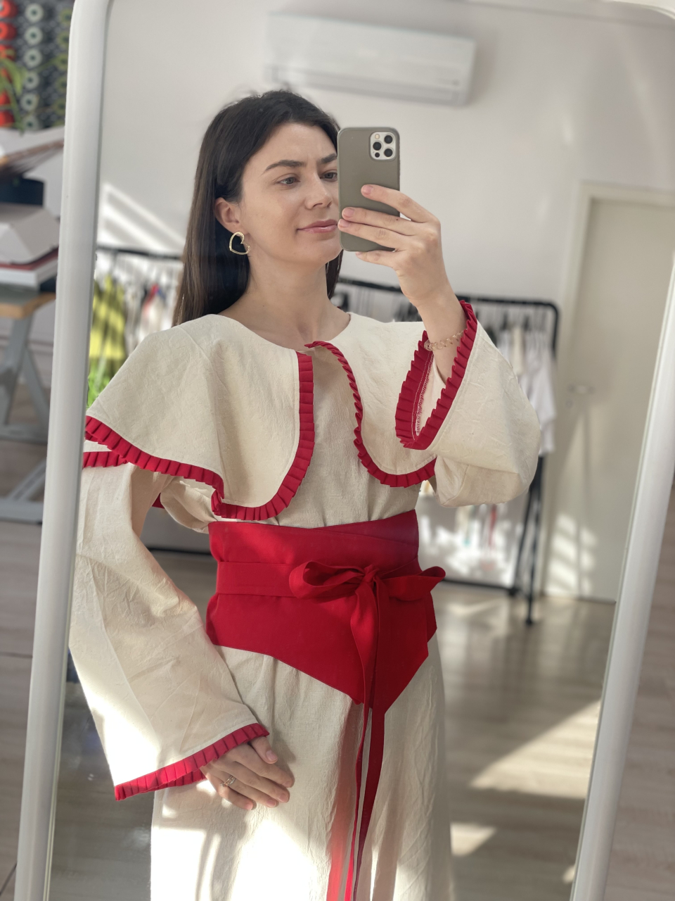 Rochie din panza de bumbac cu guler si brau [7]