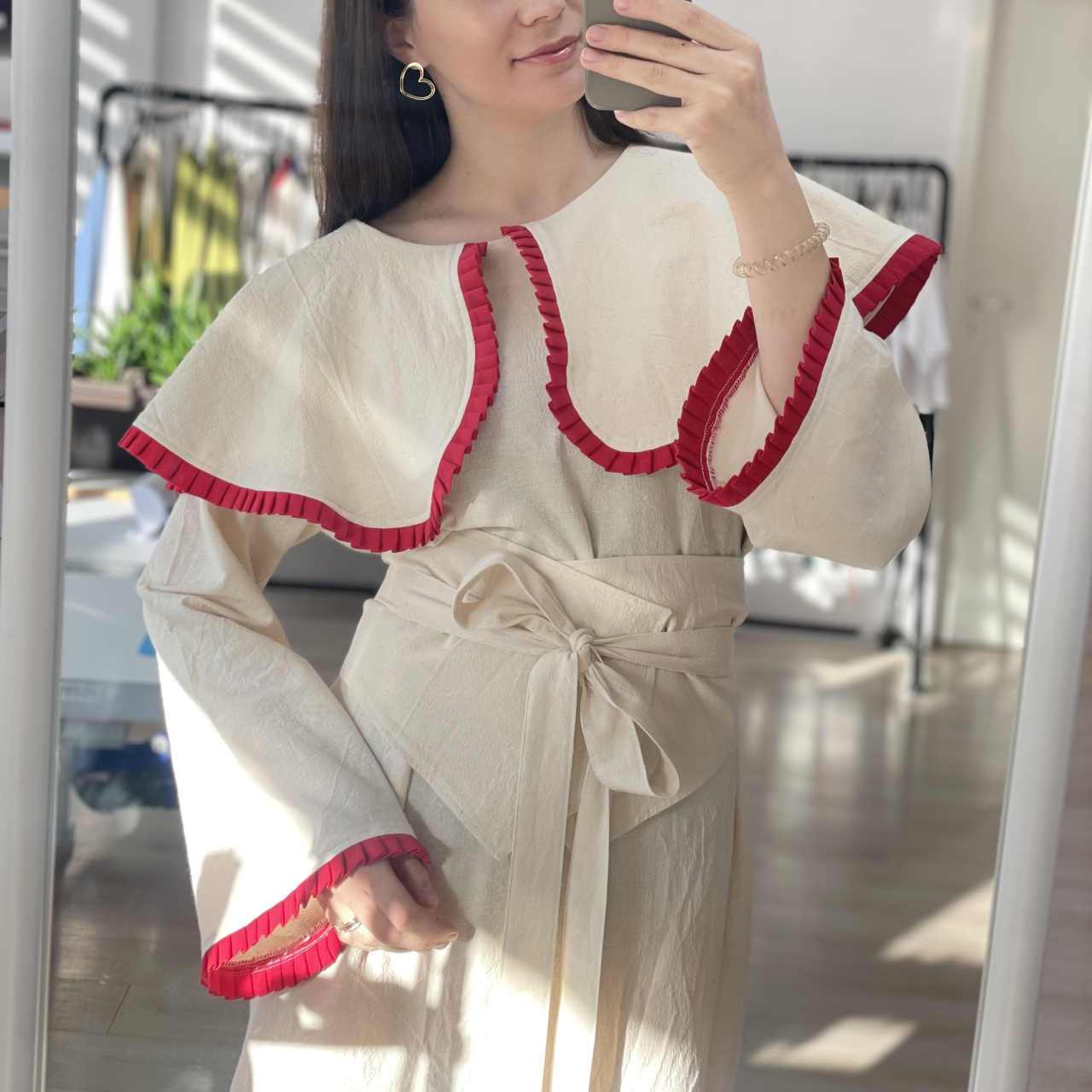 Rochie din panza de bumbac cu guler si brau [6]