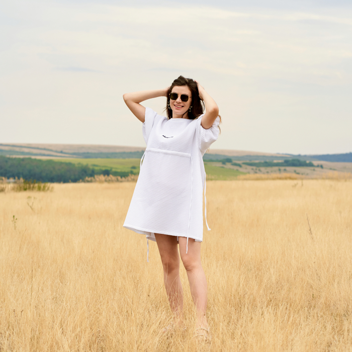 Rochie de Vară Oversized din Bumbac Waffle cu Șnur [4]