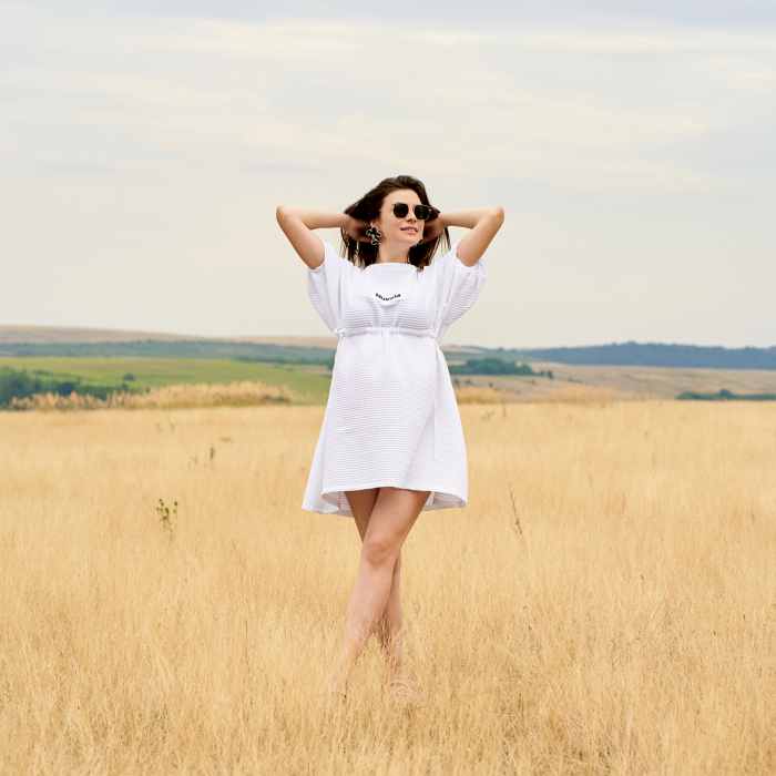 Rochie de Vară Oversized din Bumbac Waffle cu Șnur [2]