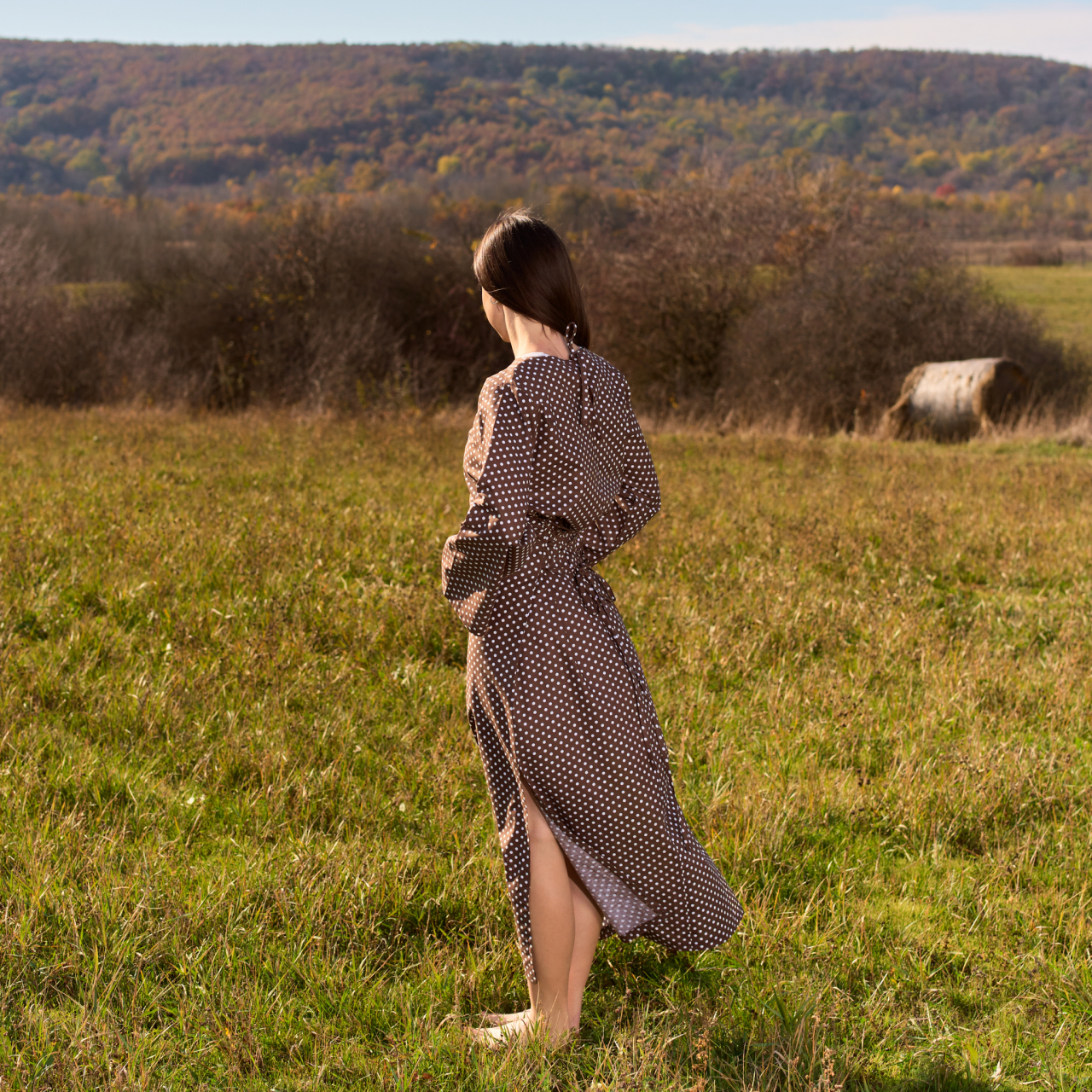 Rochie bumbac natural cu șlițuri laterale si snur reglabil in talie [3]