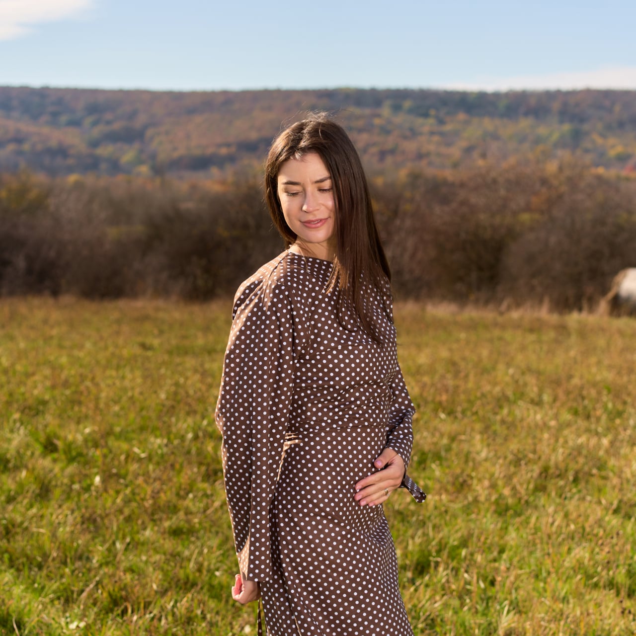 Rochie bumbac natural cu șlițuri laterale si snur reglabil in talie [8]