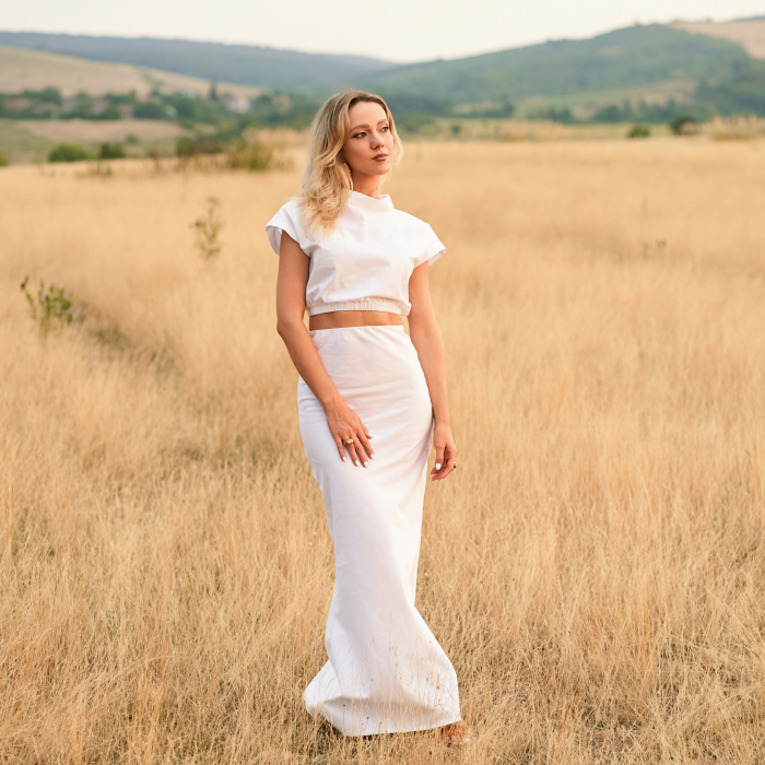 Set Fustă Maxi și Top cu Elastic la Talie  – Bumbac 100% [3]