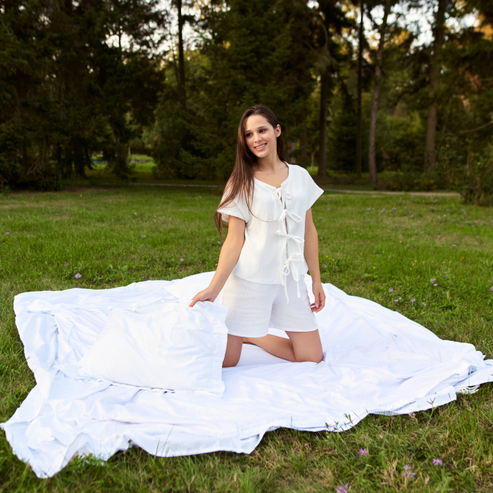 Pijama damă din muselină organică – set cu bluza și pantaloni scurți [2]