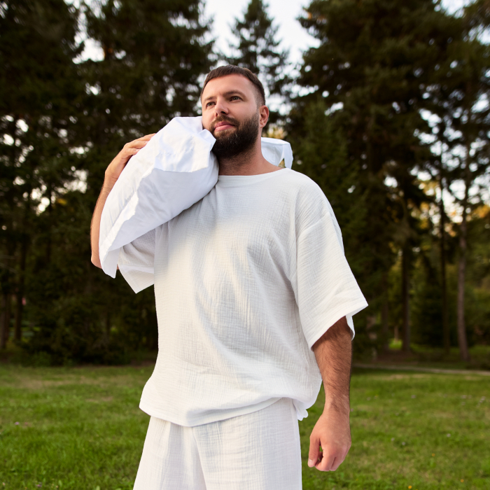Tricou pijama bărbați din muselină organică – croială oversized [3]